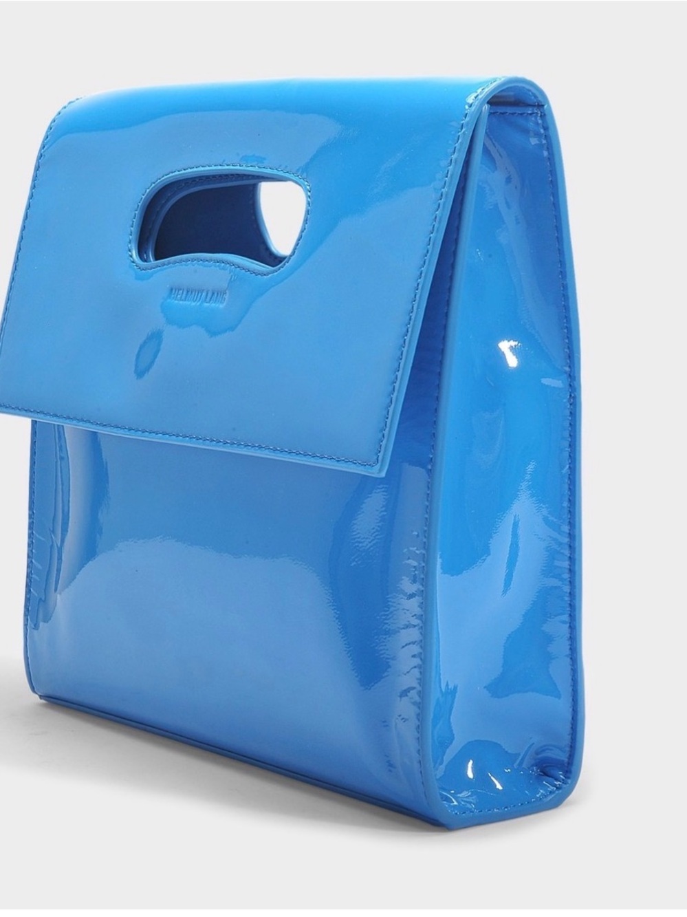 Helmut Lang Glossy Blue Patent Cutout-Handle Clutch